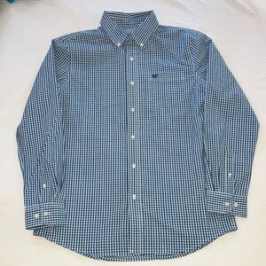 Chaps men’s medium Blue green/ White plaid Gingham long sleeve button up shirt